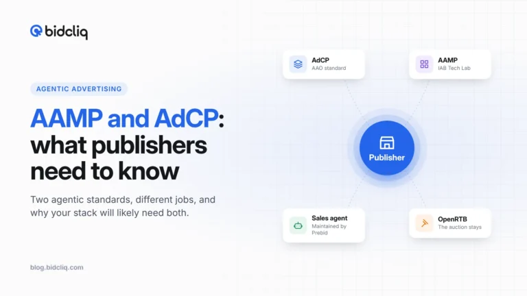 AAMP and AdCP: what publishers need to know, showing AdCP, AAMP, sales agent and OpenRTB around a publisher